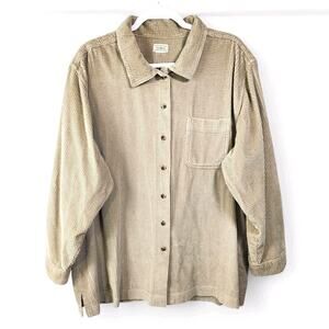 LL Bean Corduroy Button Up Shirt Jacket Brown Tan Front Pocket Womens Plus 2XL